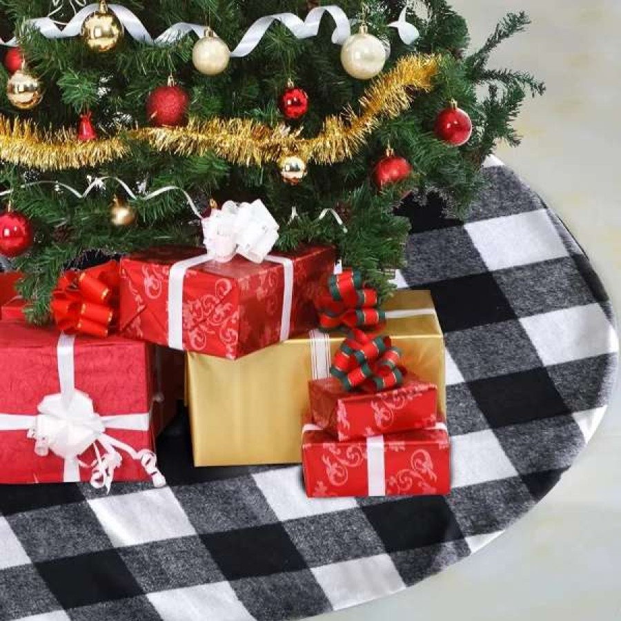 * Joiedomi Black And White Buffalo Plaid Christmas Tree Skirt 48In | Christmas Tree Decorations