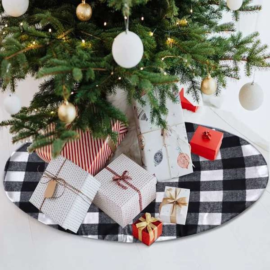 * Joiedomi Black And White Buffalo Plaid Christmas Tree Skirt 48In | Christmas Tree Decorations