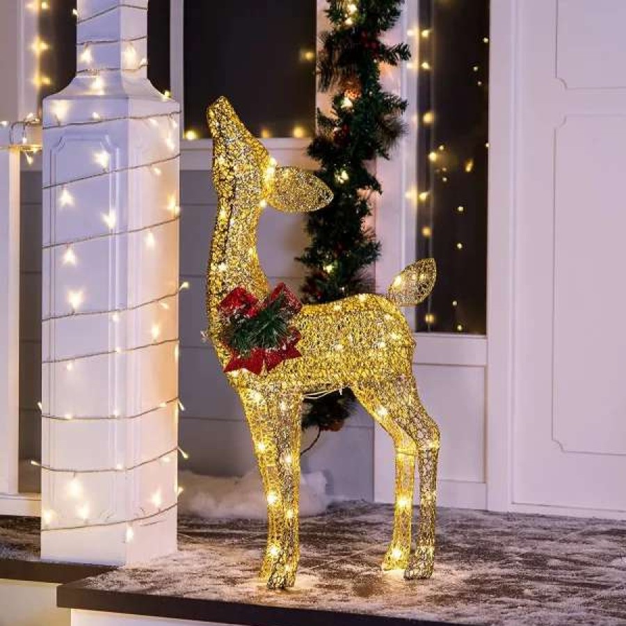 * Joiedomi 3Ft Fabric Gold Fawn Christmas Yard Lights | Christmas Outdoor Decor