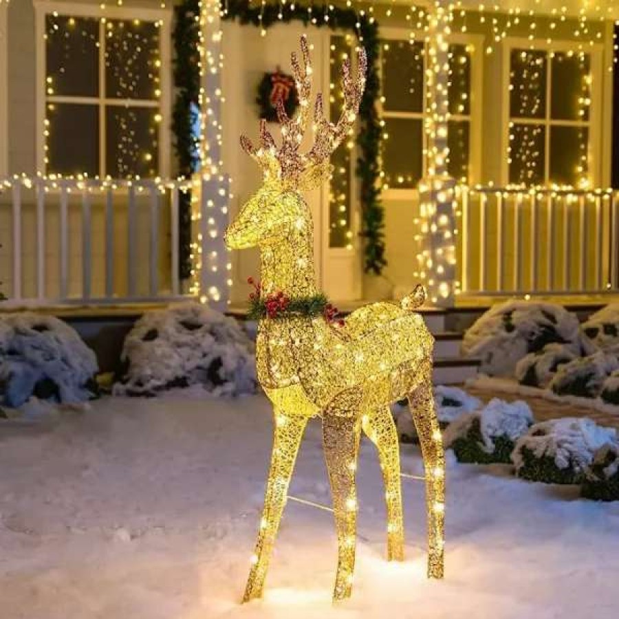 * Joiedomi 5Ft 100 Led Fabric Gold Buck (Wreath & Ribbon) | Christmas Outdoor Decor