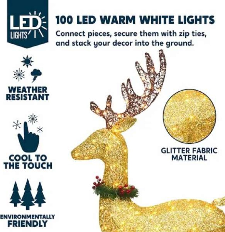 * Joiedomi 5Ft 100 Led Fabric Gold Buck (Wreath & Ribbon) | Christmas Outdoor Decor