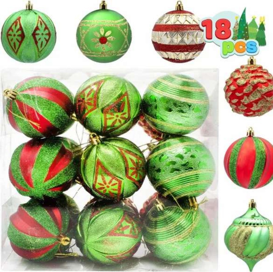 * Joiedomi 18Pcs Red Green & Gold Glitter Ball Ornaments | Christmas Ornaments