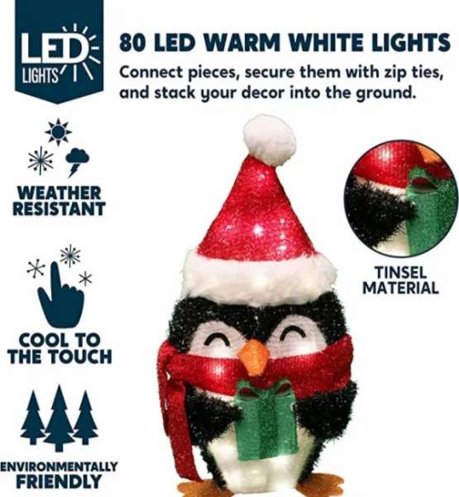 * Joiedomi 80 Led Tinsel Penguin Christmas Yard Lights 21In | Christmas Outdoor Decor