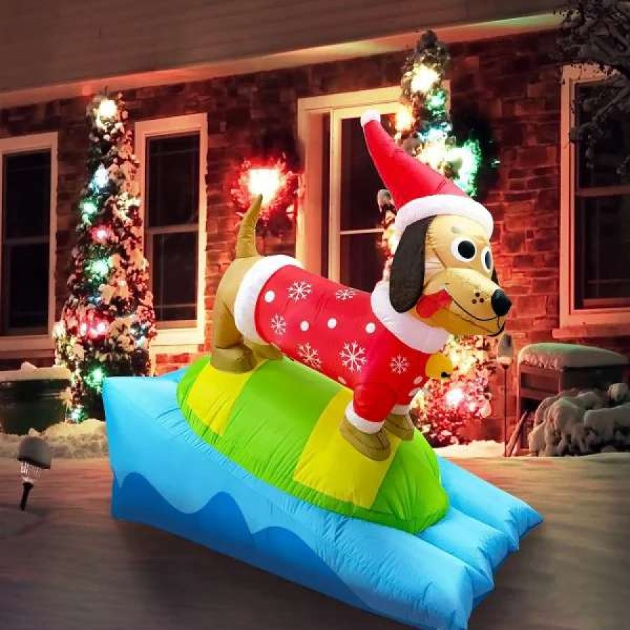 * Joiedomi 6Ft Inflatable Led Inflatable Weiner Dog Snowboarding | Christmas Inflatables