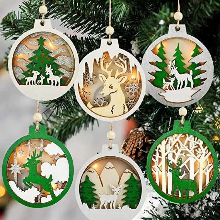 * Joiedomi 6Pcs Reindeer Led Carved Wooden Christmas Ornaments | Christmas Ornaments