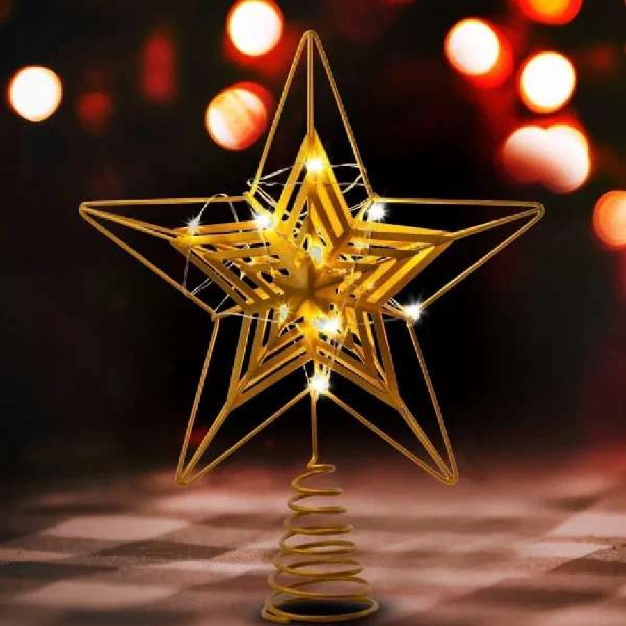 * Joiedomi Metal Gold Star Tree Topper With Warm White Led Lights | Christmas Tree Decorations