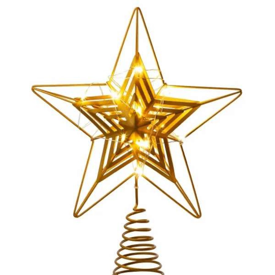 * Joiedomi Metal Gold Star Tree Topper With Warm White Led Lights | Christmas Tree Decorations