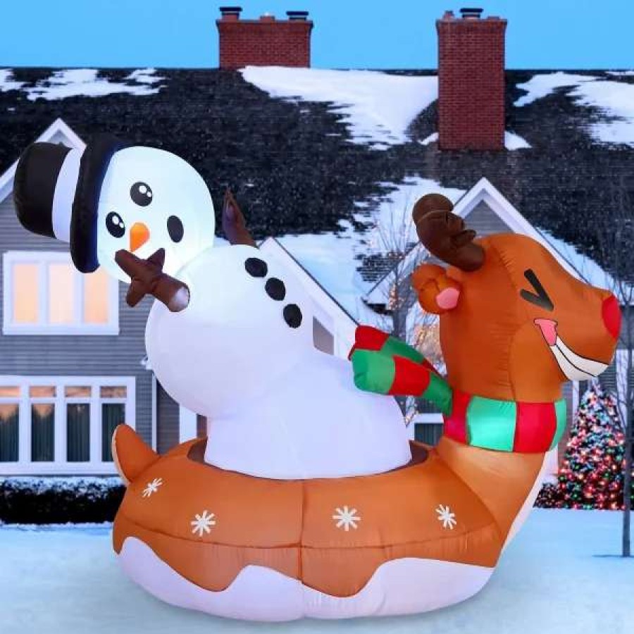 * Joiedomi 6Ft Inflatable Led Snowman On Reindeer Snow Tube | Christmas Inflatables