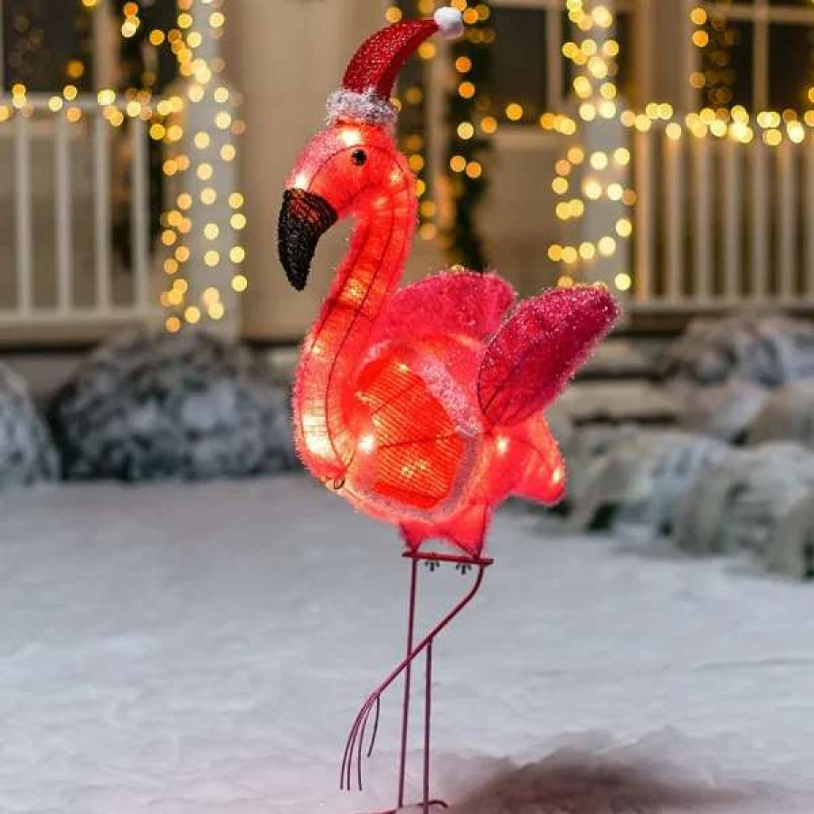 * Joiedomi 3Ft 30 Led Tinsel Flamingo With Christmas Hat | Christmas Outdoor Decor