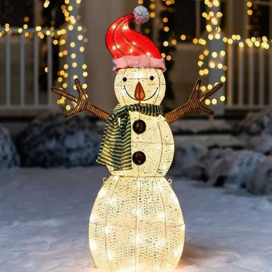 * Joiedomi 80 Led Cotton Snowman With Christmas Hat 3.5Ft | Christmas Outdoor Decor