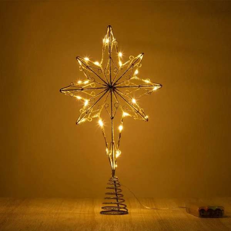 * Joiedomi Gold Eight-Point Star Tree Topper, Warm White | Christmas Tree Decorations