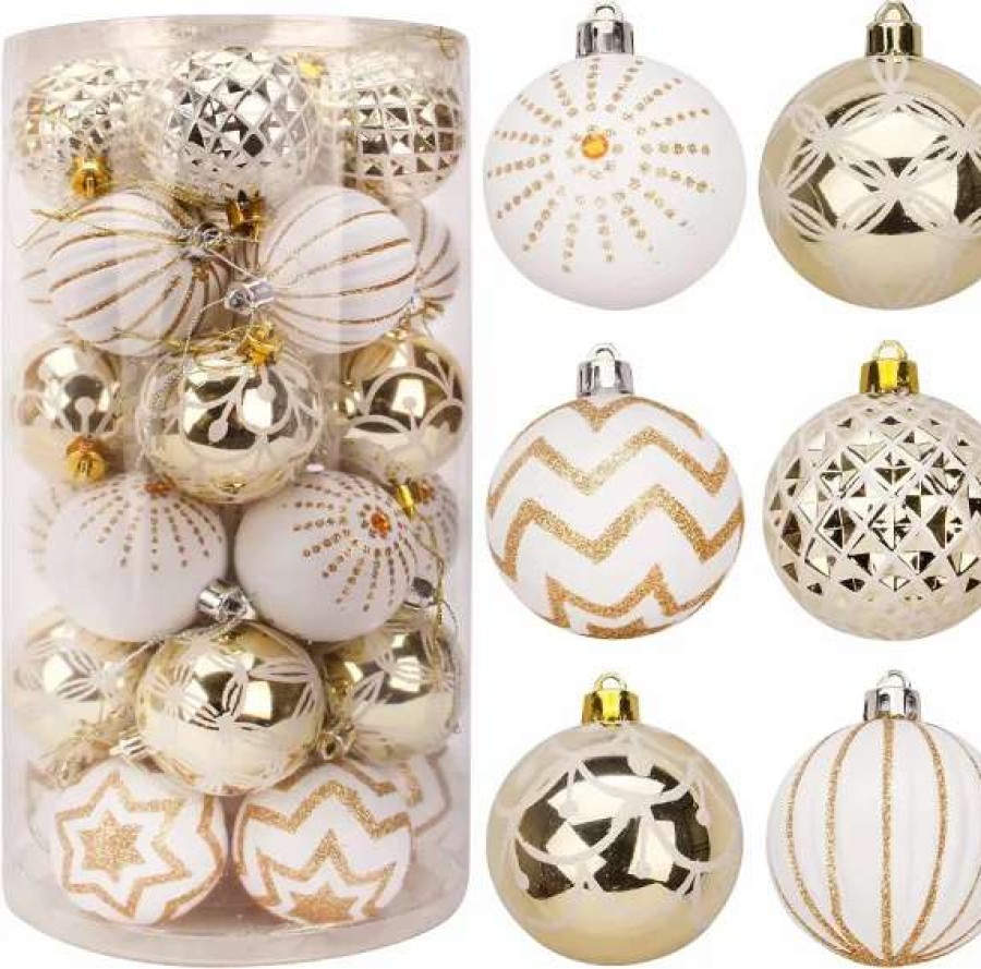 * Joiedomi 30Pcs Gold & White Assorted Christmas Ornaments 6Cm | Christmas Ornaments