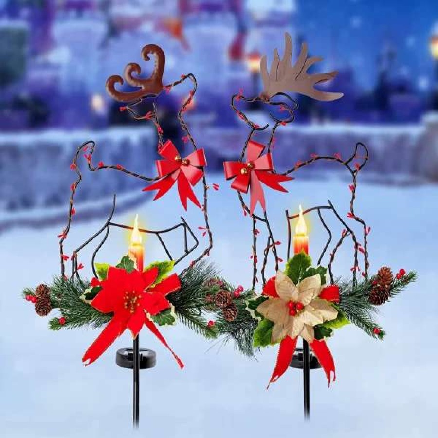 * Joiedomi 2Pcs Christmas Reindeer Solar Stake Lights Outdoor | Christmas Outdoor Decor