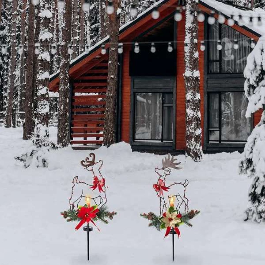 * Joiedomi 2Pcs Christmas Reindeer Solar Stake Lights Outdoor | Christmas Outdoor Decor