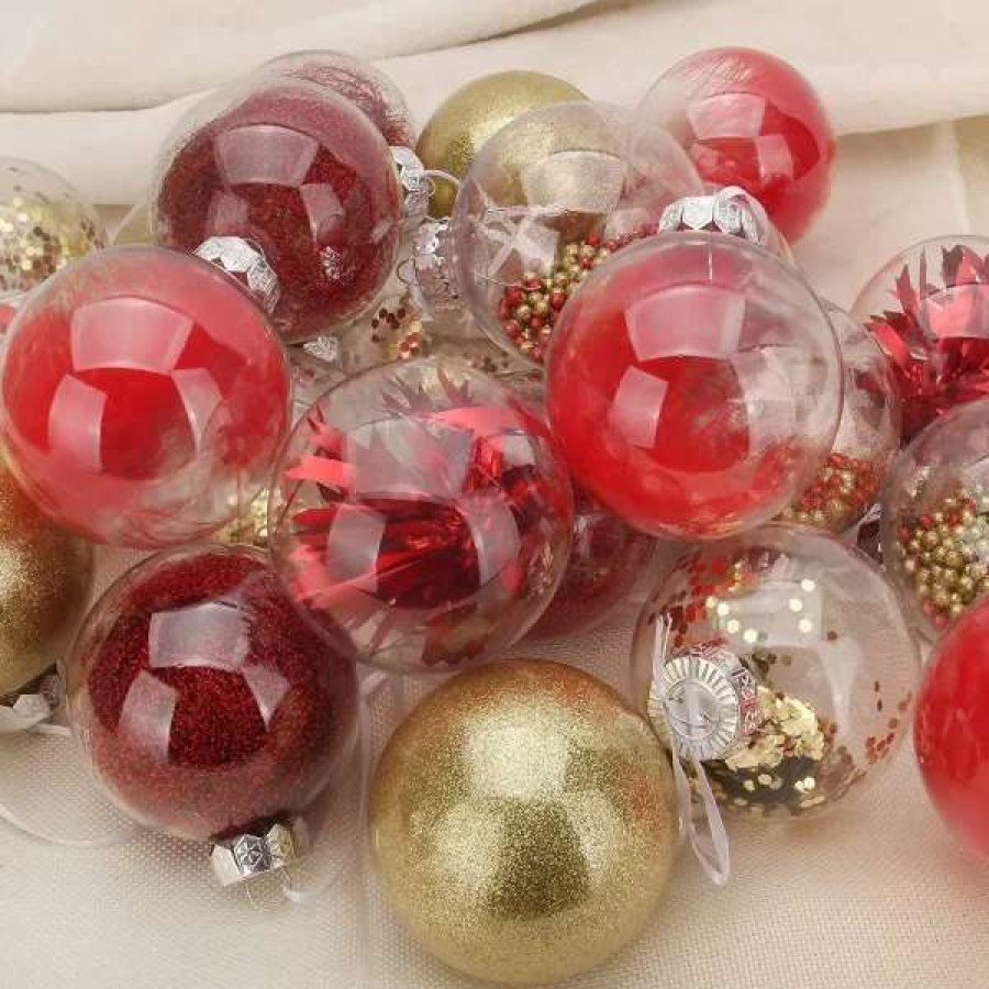 * Joiedomi 24Pcs Clear Plastic Red And Gold Christmas Ornaments 3.15In | Christmas Ornaments