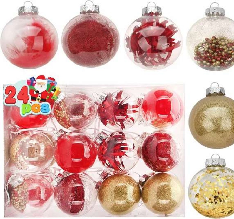 * Joiedomi 24Pcs Clear Plastic Red And Gold Christmas Ornaments 3.15In | Christmas Ornaments