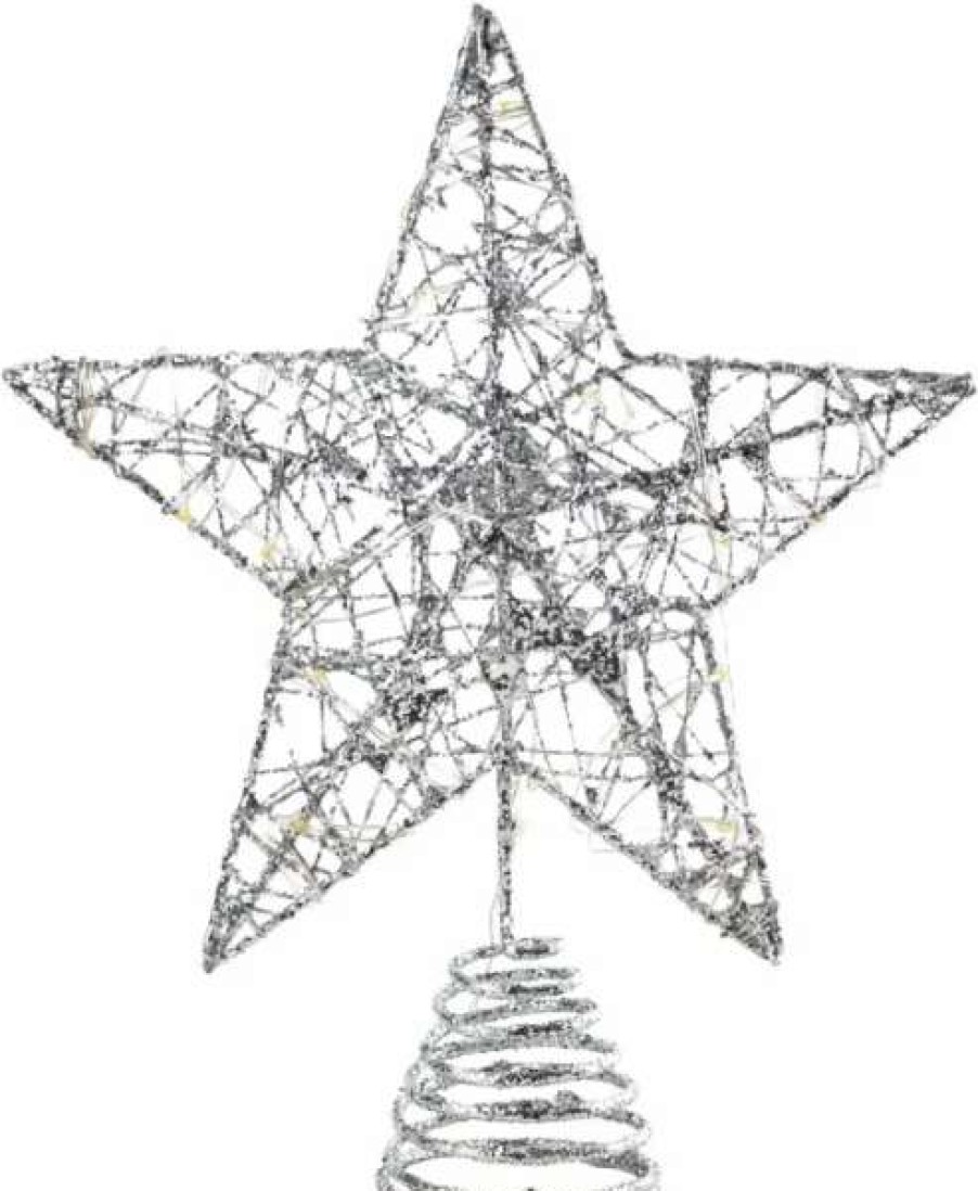 * Joiedomi Christmas Glitter Lighted Silver Tree Topper Star | Christmas Tree Decorations