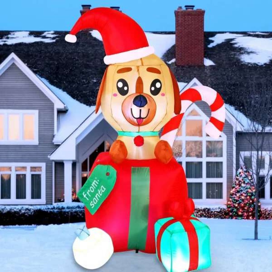 * Joiedomi 6Ft Inflatable Led Christmas Puppy In A Gift | Christmas Inflatables