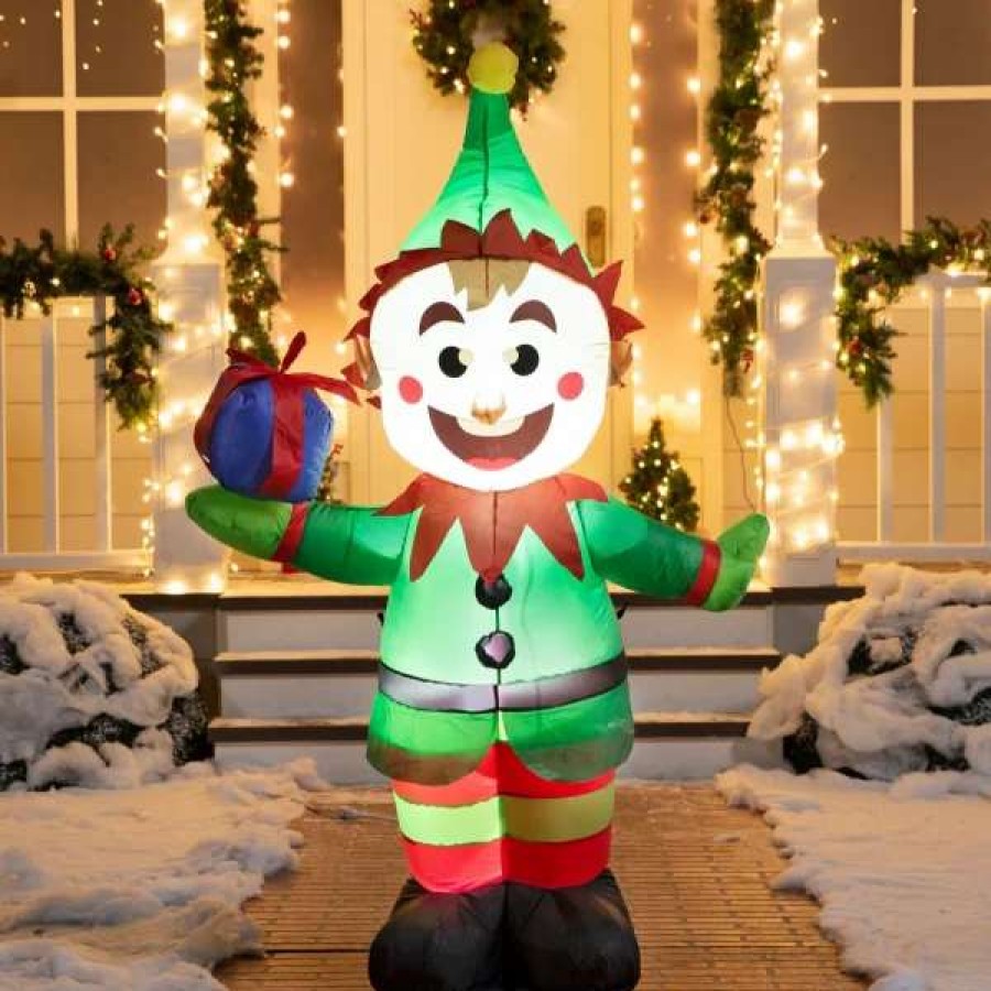 * Joiedomi 5Ft Inflatable Led Elf With Present Decoration | Christmas Inflatables