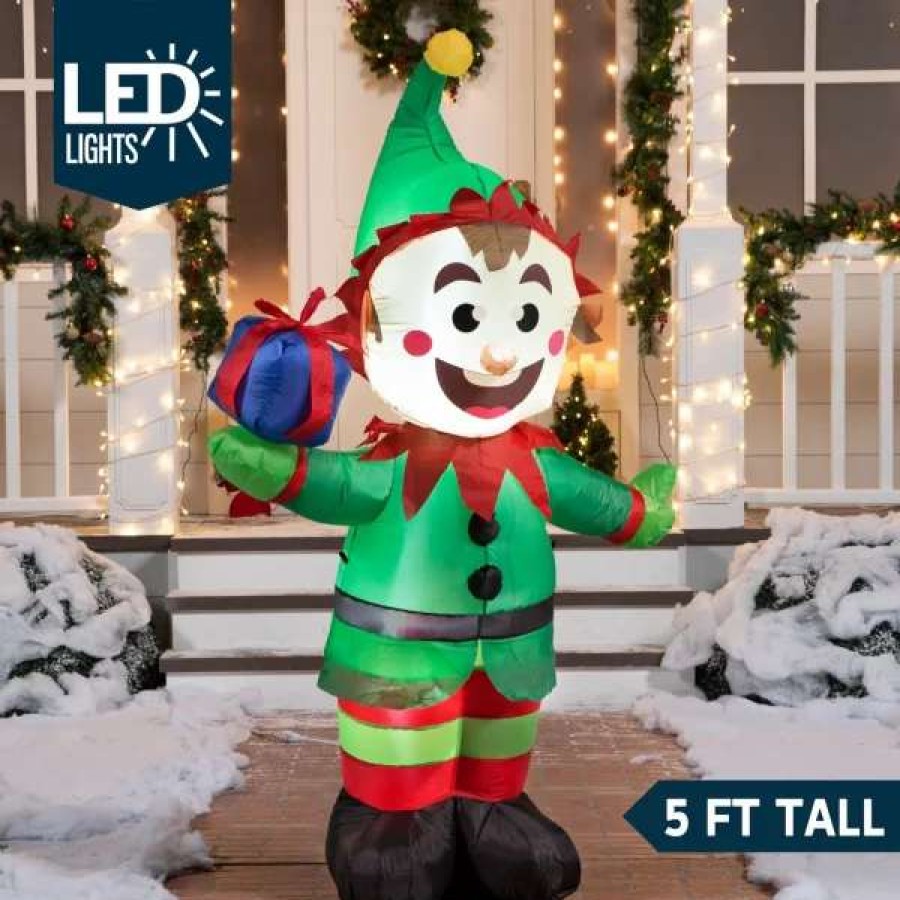 * Joiedomi 5Ft Inflatable Led Elf With Present Decoration | Christmas Inflatables