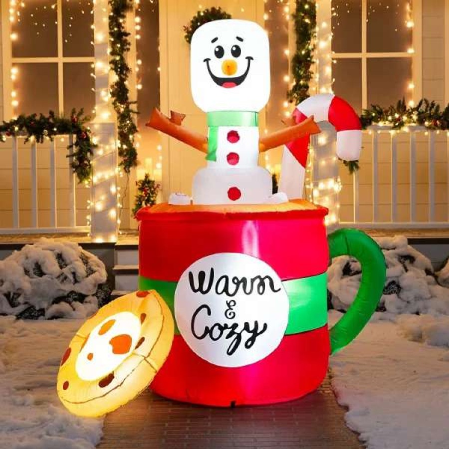 * Joiedomi 6Ft Led Christmas Inflatable Snowman In Mug With Cookie | Christmas Inflatables