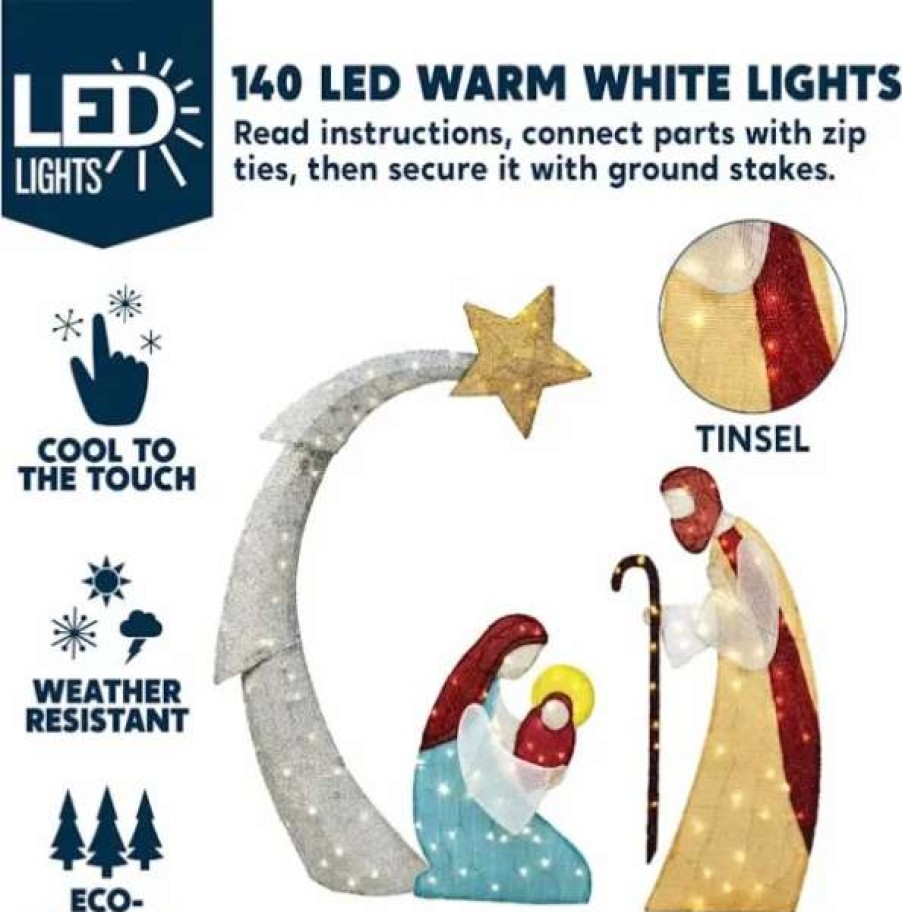 * Joiedomi 5Ft 140 Led Tinsel Nativity Scene Warm White Yard Light | Christmas Outdoor Decor