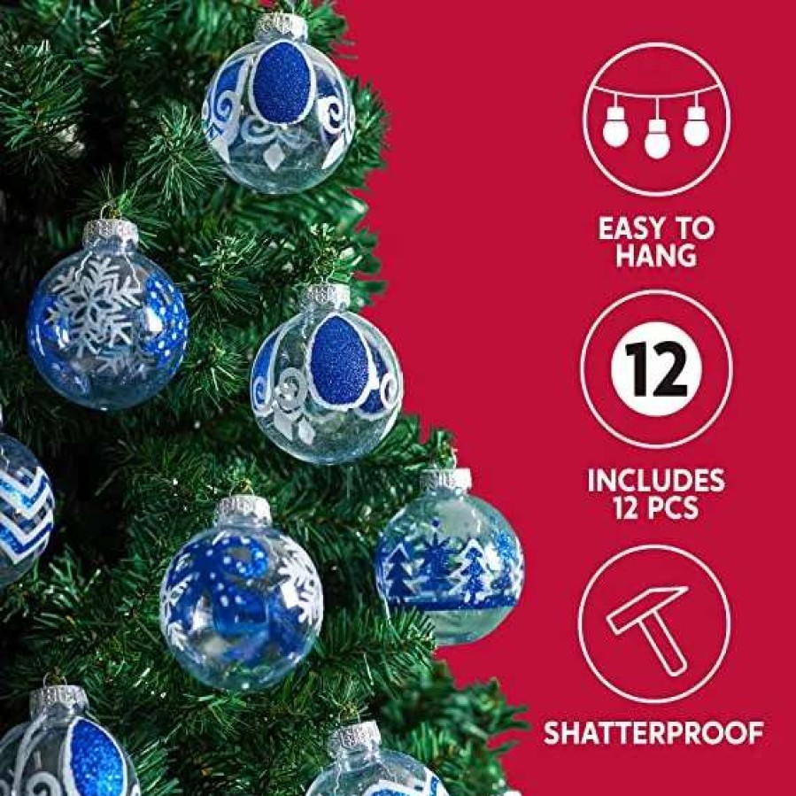 * Joiedomi 12Pcs Blue And White Clear Christmas Ball Ornaments | Christmas Ornaments