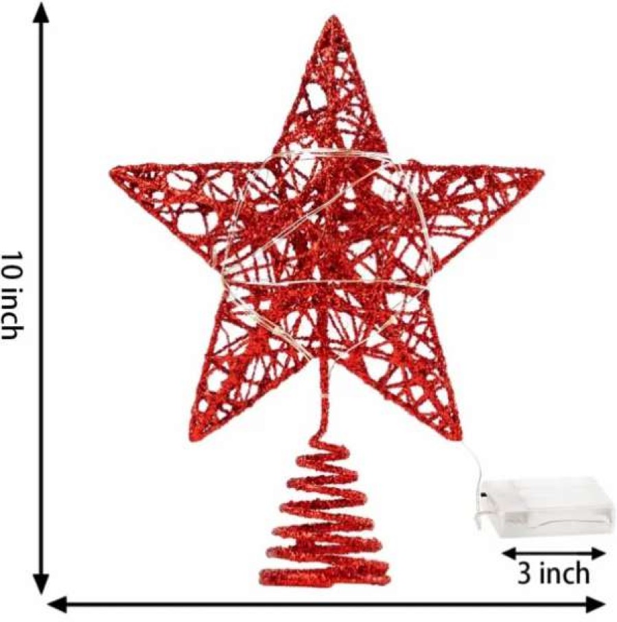 * Joiedomi Christmas Glitter Lighted Red Star Tree Toper | Christmas Tree Decorations