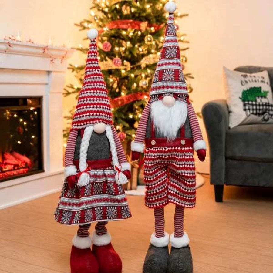 * Joyin Long Leg Standing Gnome Couple(Knitting Style) 40In | Christmas Indoor Decor