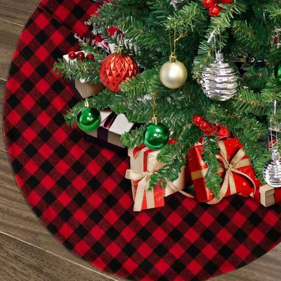 * Joiedomi Red Buffalo Plaid Christmas Tree Skirt 48In | Christmas Tree Decorations