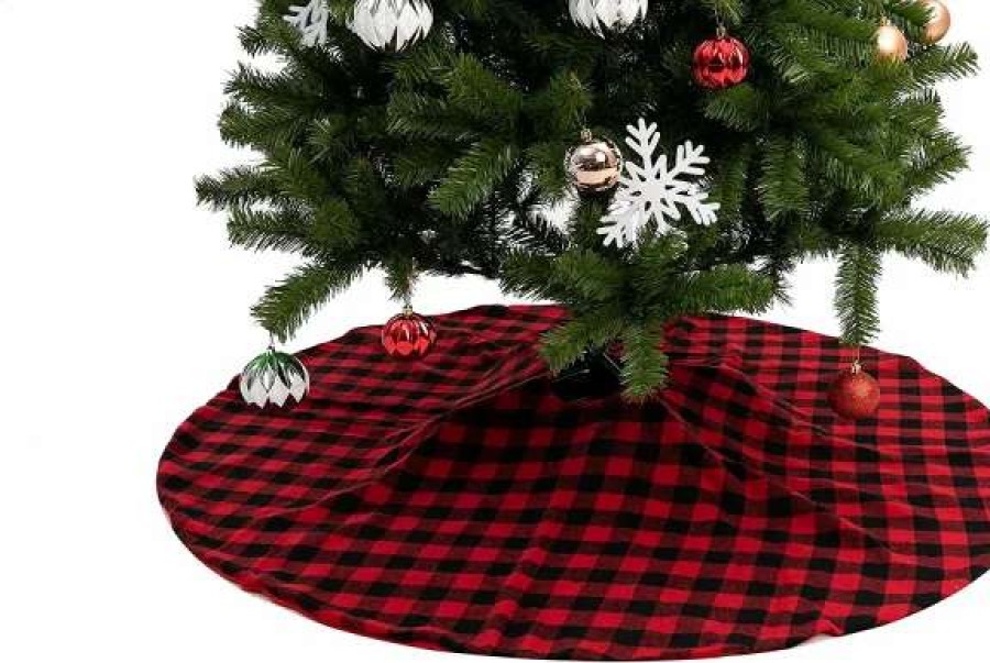 * Joiedomi Red Buffalo Plaid Christmas Tree Skirt 48In | Christmas Tree Decorations