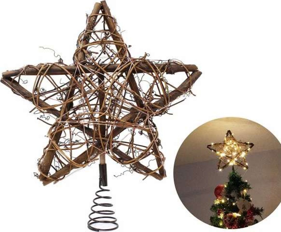 * Joiedomi 50 Led Rattan Star Christmas Tree Topper | Christmas Tree Decorations