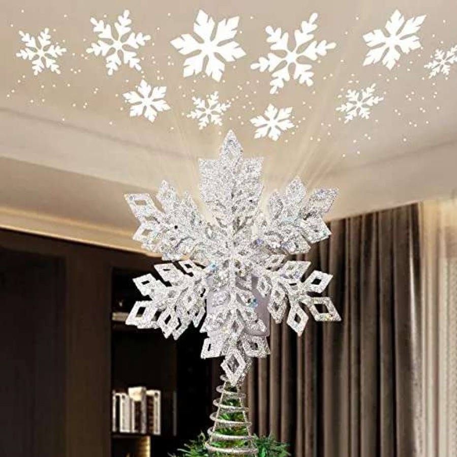 * Joiedomi Led Snowflake Tree Topper Lighted W/ White Projector | Christmas Tree Decorations