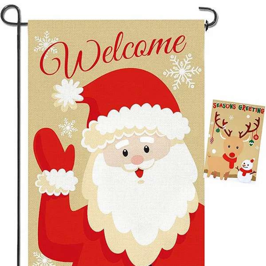 * Joyin 2Pcs Welcome Burlap Christmas House Flags | Christmas Outdoor Decor