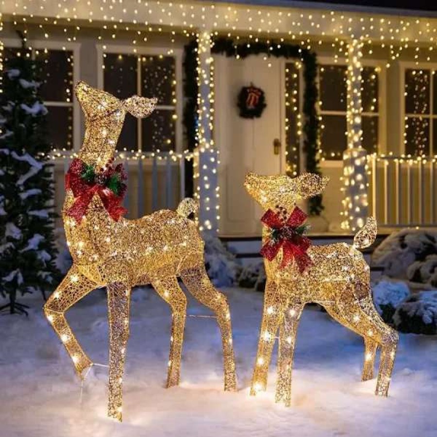 * Joiedomi 2Pcs 130 Led Fabric Doe And Fawn Christmas Lights | Christmas Outdoor Decor