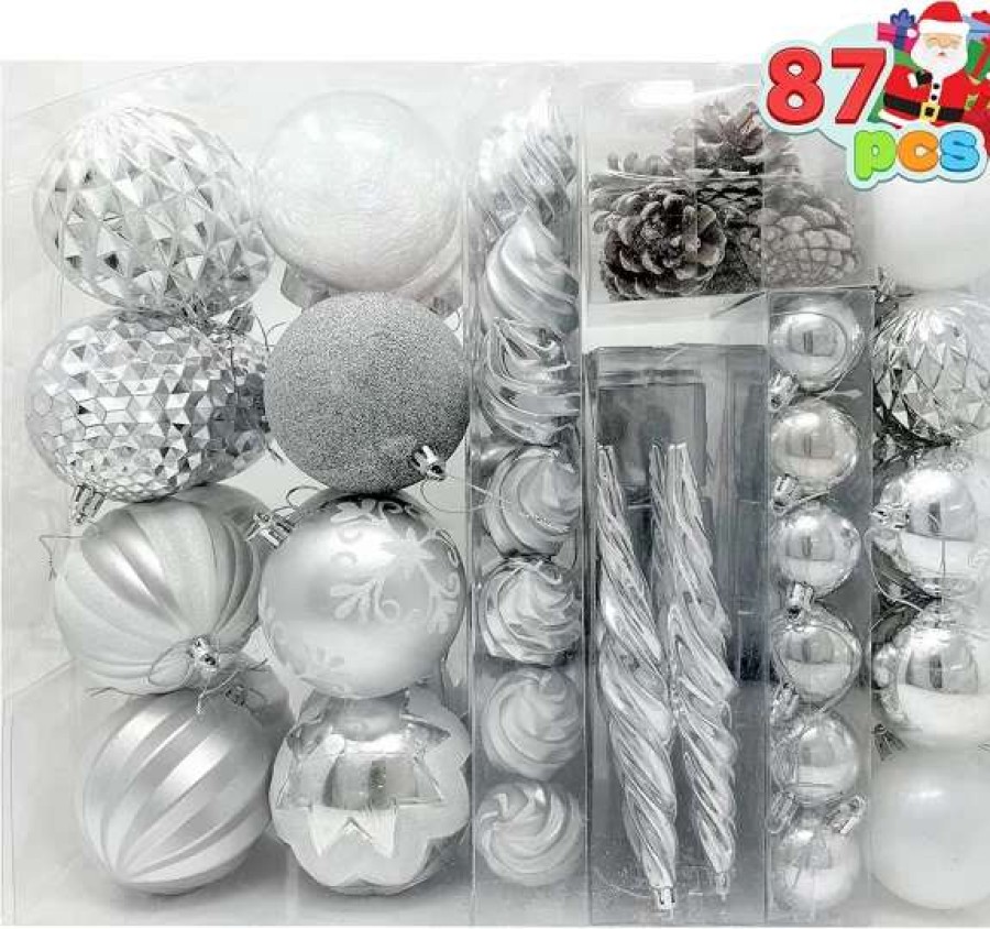 * Joiedomi 87Pcs Christmas White And Silver Ornaments | Christmas Ornaments