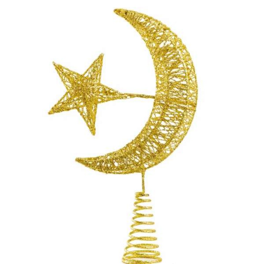 * Joiedomi Gold Star & Moon Tree Topper, Warm White | Christmas Tree Decorations