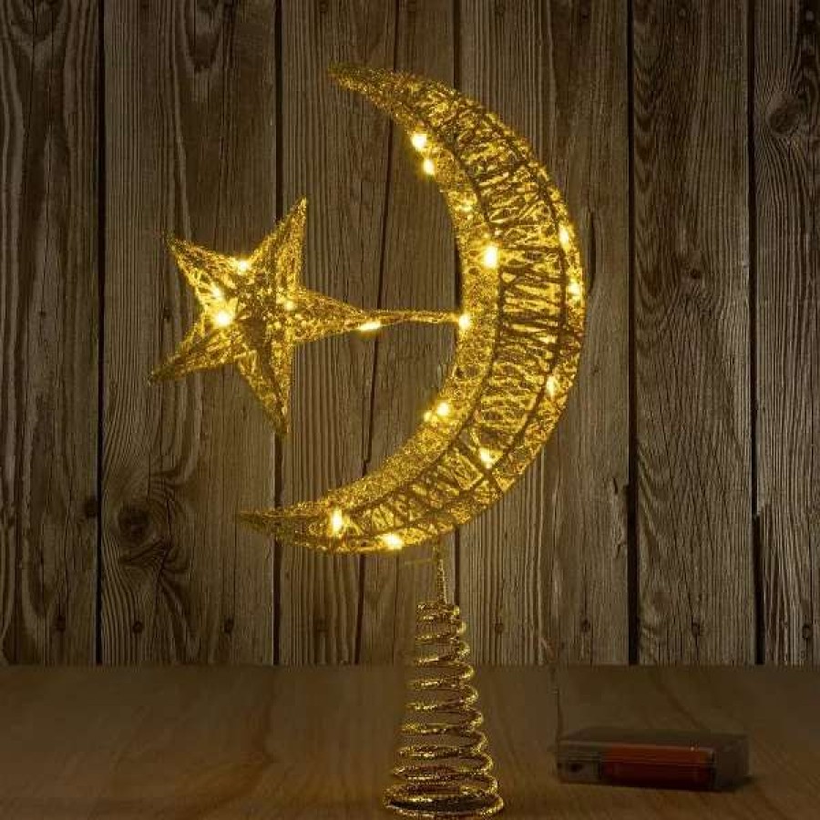 * Joiedomi Gold Star & Moon Tree Topper, Warm White | Christmas Tree Decorations