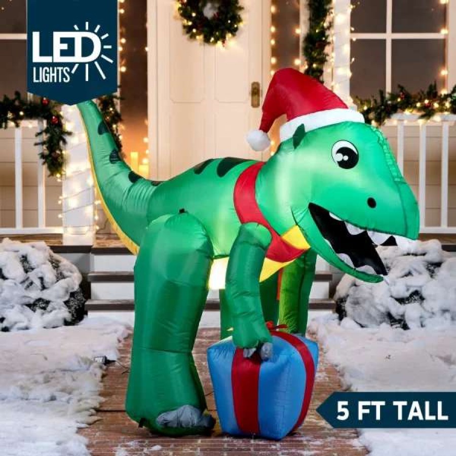 * Joiedomi 5Ft Led Giant Christmas Inflatable Dinosaur | Christmas Inflatables