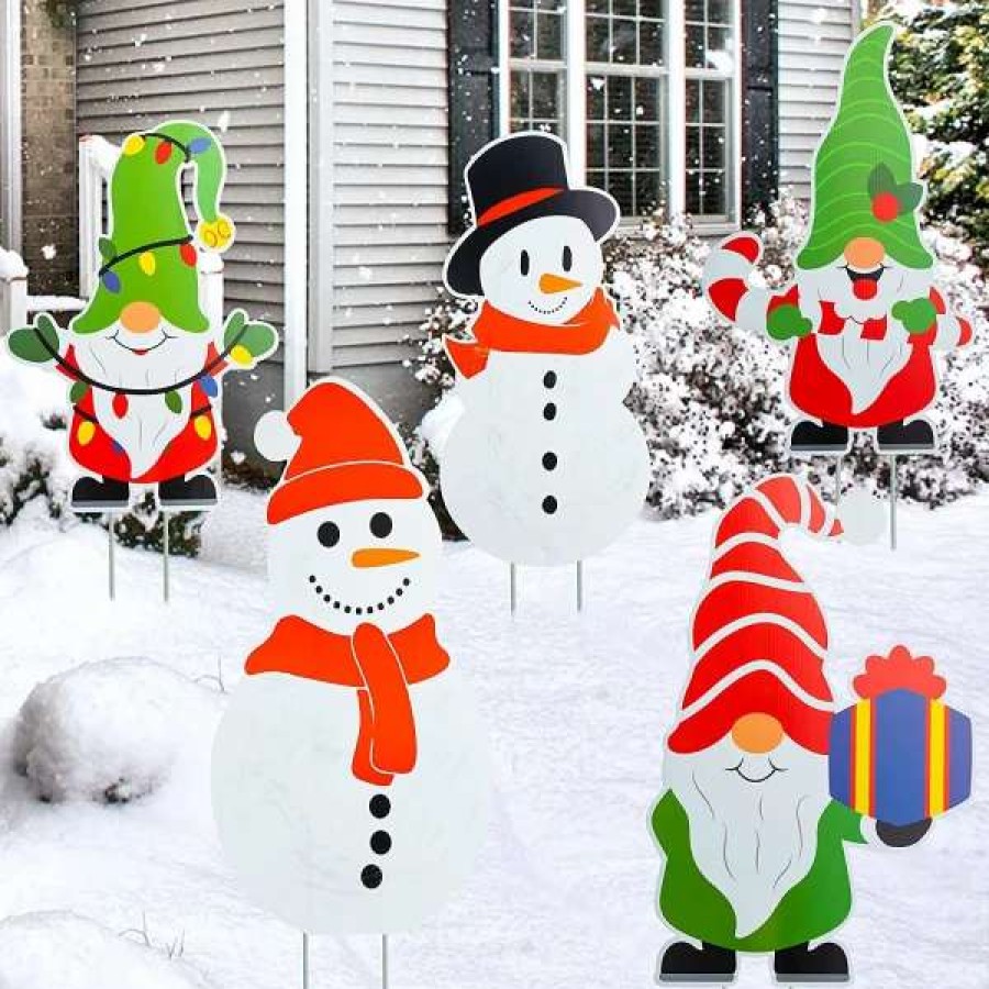 * Joyin 5Pcs Snowman And Gnomes Christmas Yard Signs Decor | Christmas Outdoor Decor