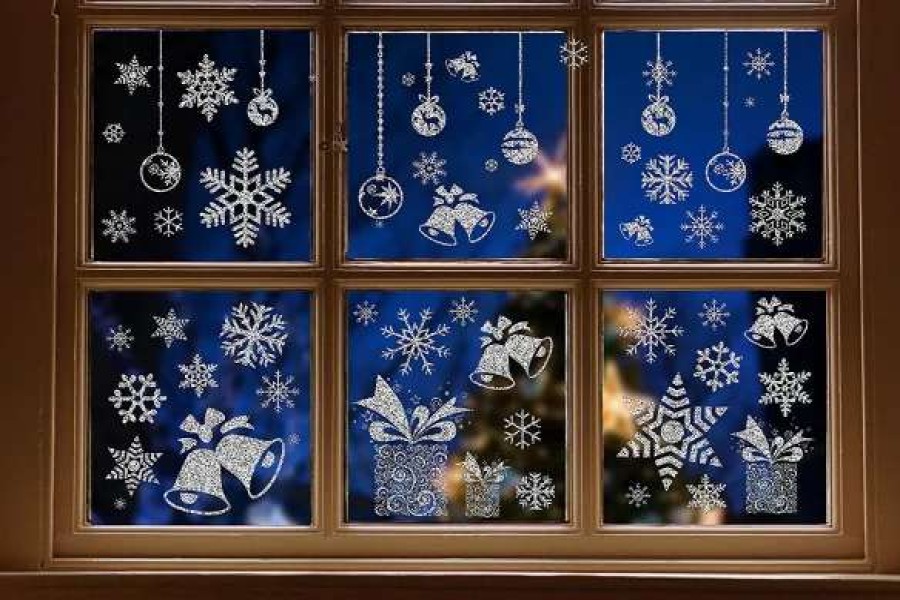 * Joyin Christmas Glitter Snowflakes Window Wall Stickers | Christmas Indoor Decor