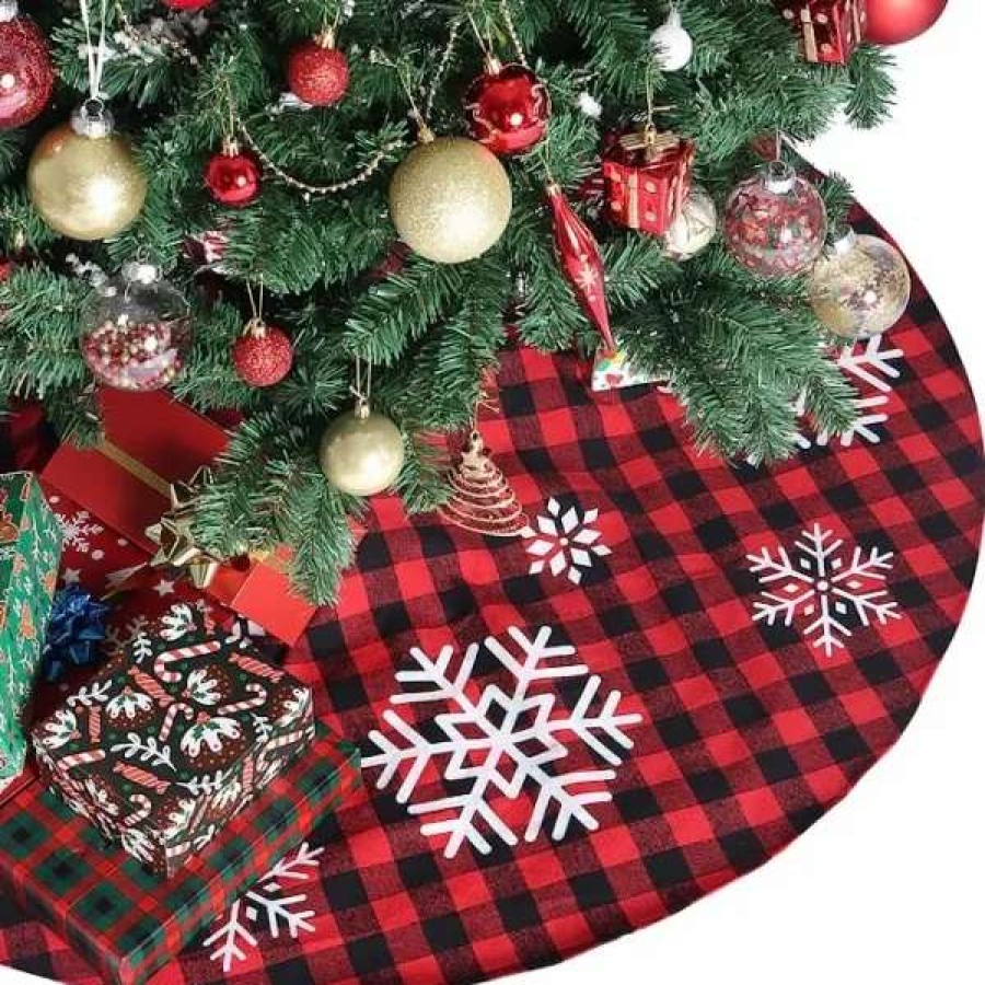 * Joyin Red And Black Plaid Tree Skirt With Snowflake 36In | Christmas Tree Decorations