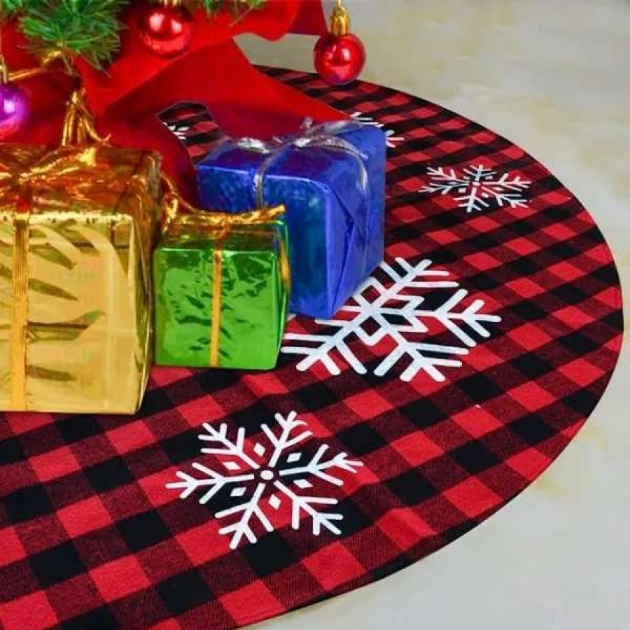 * Joyin Red And Black Plaid Tree Skirt With Snowflake 36In | Christmas Tree Decorations