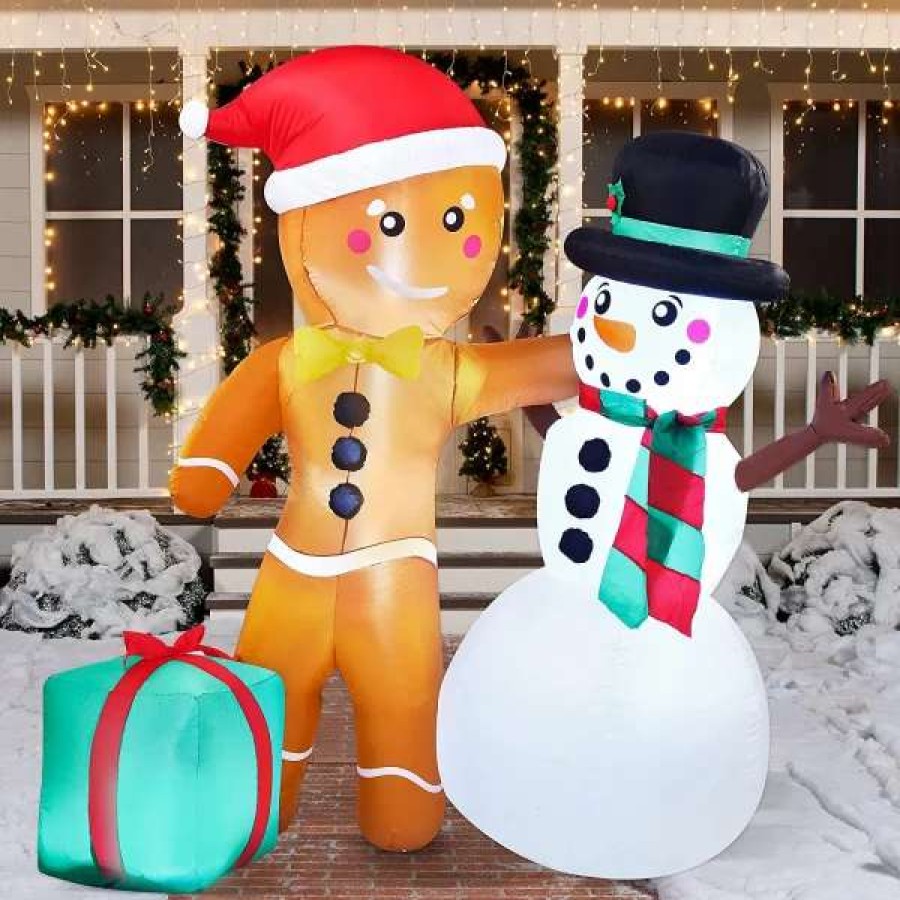 * Joiedomi 6Ft Inflatable Led Gingerbread Man With Snowman | Christmas Inflatables