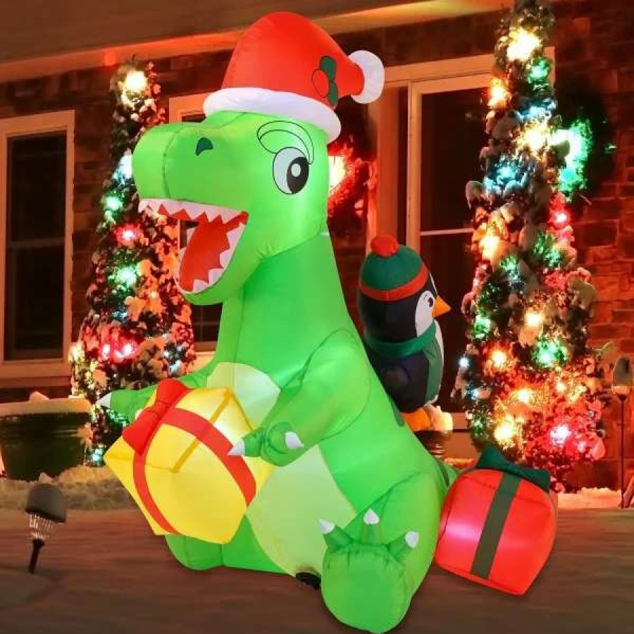 * Joiedomi 6Ft Inflatable Christmas Penguin Sledding On Dinosaur | Christmas Inflatables