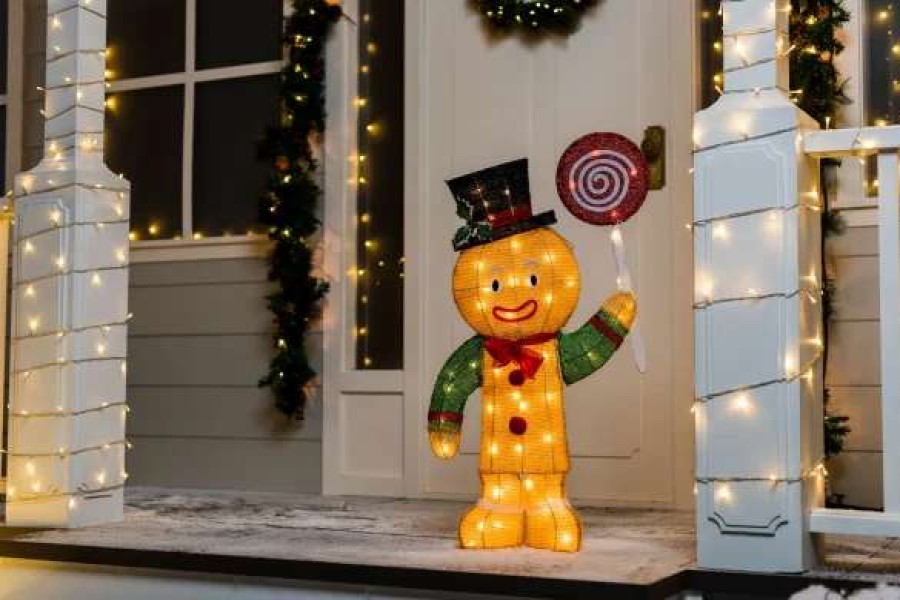 * Joiedomi 50-Count Led Warm White Tinsel Christmas Gingerbread Man | Christmas Outdoor Decor