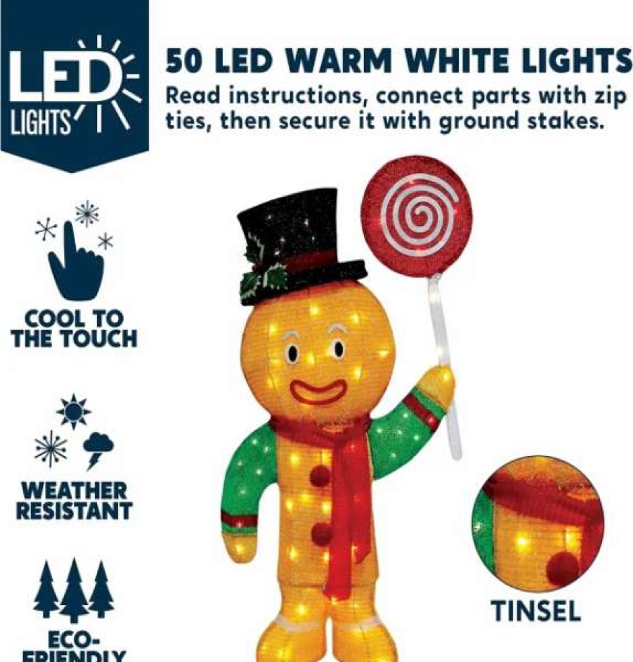 * Joiedomi 50-Count Led Warm White Tinsel Christmas Gingerbread Man | Christmas Outdoor Decor