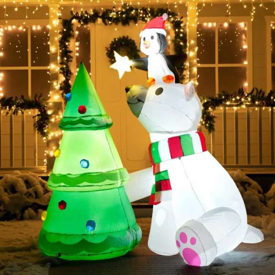 * Joiedomi 6Ft Inflatable Led Polar Bear Christmas Tree With Penguin | Christmas Inflatables