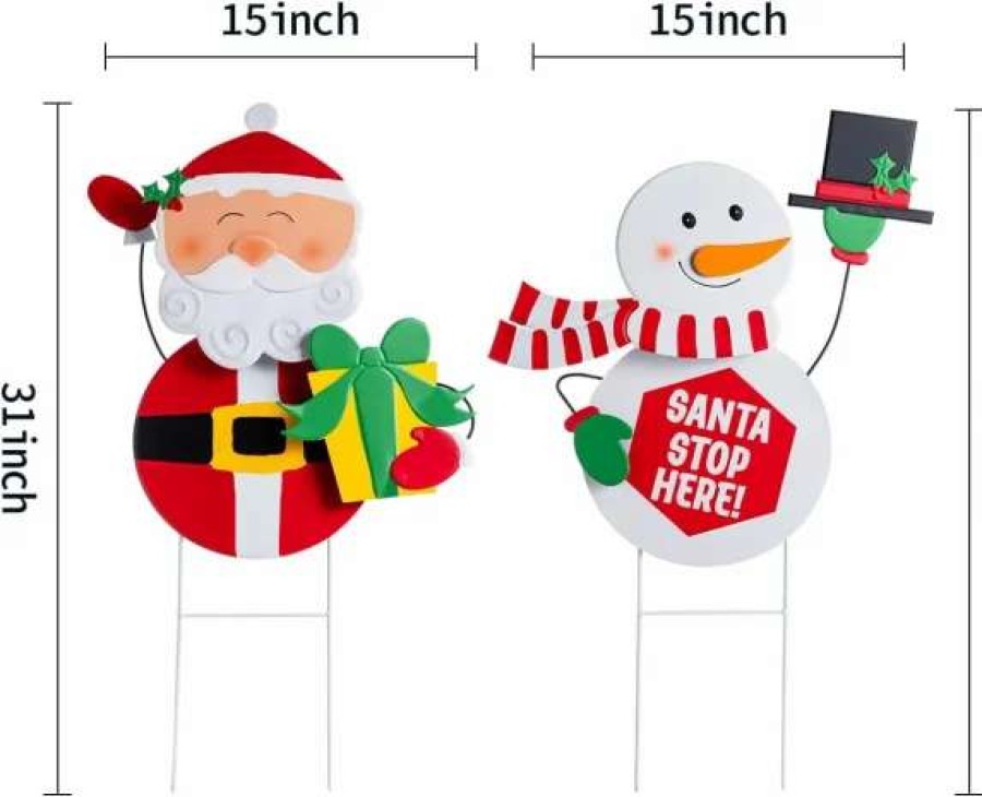 * Joyin 2Pcs Snowman And Santa With Circle Belly Metal Yard Signs | Christmas Outdoor Decor