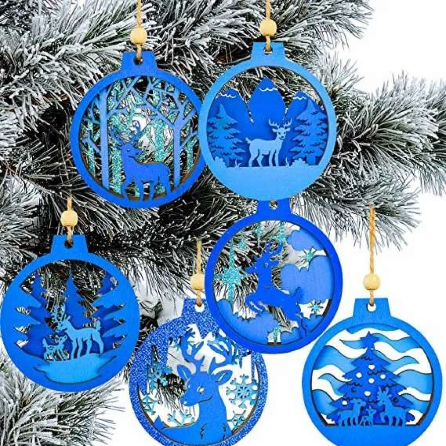 * Joiedomi 6Pcs Reindeer Carved Blue Wooden Christmas Ornaments | Christmas Ornaments